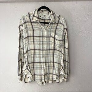 We The Free Cream  Plaid Casual Button Down Shirt